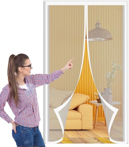 Moustiquaire Fenetre Magnetique sur Mesure 120 x 192 cm Rideau de Protection Contre Les Insectes Mailles Ultra Fines pour Couloirs, Portes, Patio, Blanc