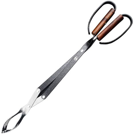 Gaxcent Pinzas De Chimenea para Carbón, Pinzas De Fuego Largas Y Resistentes Leña Leña De Interior Tronco De Garra Pinzas para Troncos Al Aire Libre,Negro