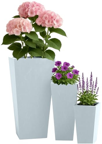 CLP Grand bac à Plantes, Set de 3 pour l'extérieur et l'intérieur, Outdoor XXL bac à Fleurs carré, résistant aux intempéries et au Gel, Couleur:Gris