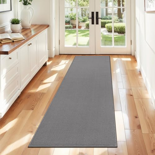 SHACOS Teppich Läufer, Läufer 50x150 cm Küchenteppich Teppichläufer Flur Küchenteppich Waschbar rutschfest Fußmatte Lang Flur Teppich, Grau