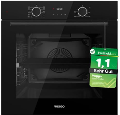 [ Test SEHR GUT, Note 1.1 *] WIGGO Backofen Set Schwarz 60cm 73L mit Teleskopschienen & Airfry, Selbstreinigung, 10 Funktionen, Soft-Close, Einbaugerät Einbaubackofen [5 Jahre Garantie, Klasse A]