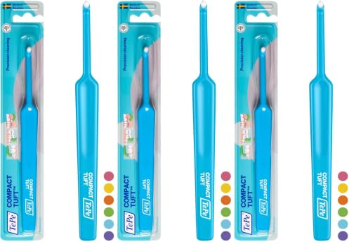 TePe Compact Tuft, Hellblau, 1 Stk., Präzisionsreinigung von schwer zugänglichen Stellen, Einbüschelbürste, optimal für die Reinigung von Implantaten und Zahnspangen (Packung mit 3)