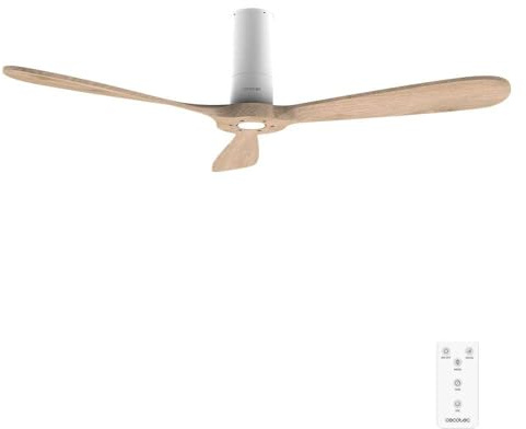 Cecotec Ventilador de Techo EnergySilence 5400 Classic White&LightWood | Mando a Distancia, 52, Motor DC 40W, 3 Aspas, 6 Velocidades, Temporizador hasta 8h, Modo Winter/Summer