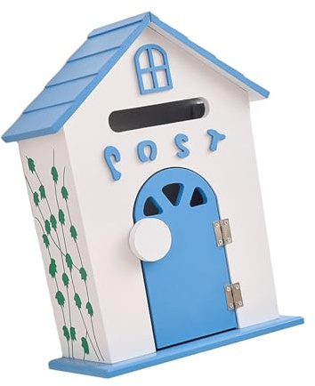 FewNvWa Cassetta Postale Da Parete in Legno Decorativa Scatola Portalettere Rustica Appendibile Contenitore Esterno Post Box Collezione Messag, Blu
