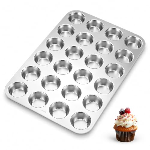 Homikit Mini Muffin Tray 24 Cups, Stainless Steel Cupcake Mould Baking Tin | Healthy & Sturdy Muffins Pan, Small Yorkshire Pudding Mould for Baking Cupcake/Tart, 37x25cm, Matte Finished, Dishwasher Safe