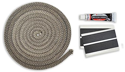 Kamindichtung Türdichtung Set 3m, ø 12mm inkl. Kleber & Abbinder Kordel-Dichtung für Scheiben passend für Caminos, Drooff, Olsberg, Oranier, Wamsler Kamin