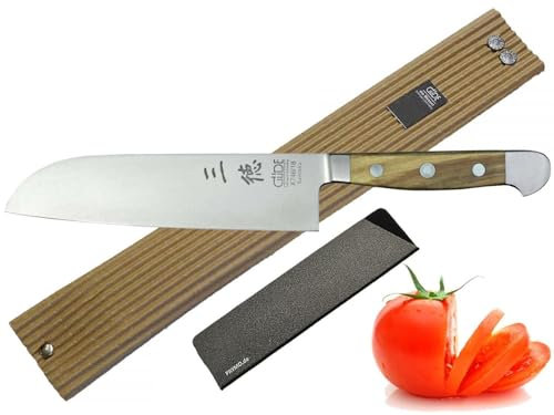 Güde - Coltello da cucina Alpha Olive, coltello da pane, Santoku, per pelare, per affettare il prosciutto, Chai Dao, personalizzabile, Legno, 1) Messer Ohne Gravur, Santoku glatt 18cm