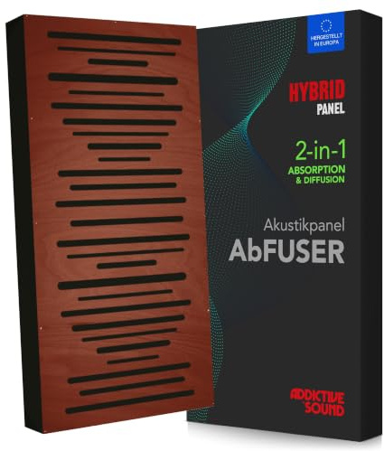 Addictive Sound AbFuser Hybrid Akustikpanel 100x50 cm, Mahagoni | Buchenholz-Diffusor & Bassabsorber 2-in-1, 80-9300 Hz, CNC-Präzision, Made in EU, für Wand & Decke, 36 Monate Garantie