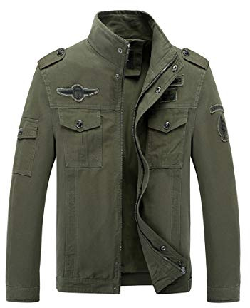 LaoZanA Chaqueta Militar Hombre Otoño Casual Abrigo Bomber Cazadora Slim Fit Verde del ejército L