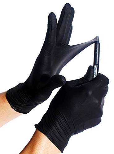 100x Robuste Gants en Nitrile - Extra Safe Gants jetables sans Poudre sans Latex Grade De Médicament AQL 1,5 Travail Lourd Nettoyage Mécanique Chimique Jardinage Tatoueur (S (6-7), Noir)