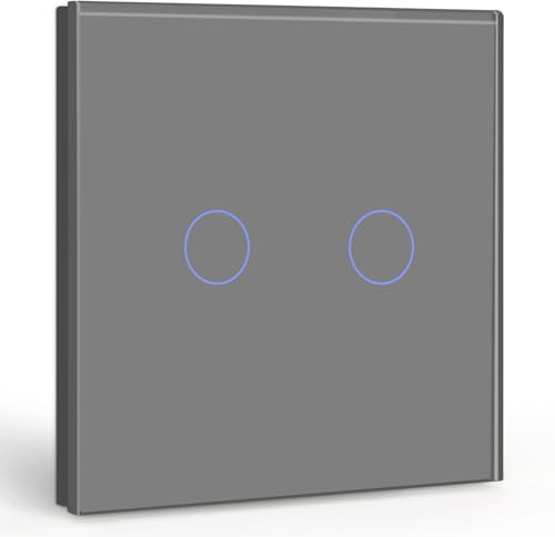 BSEED Touch Lichtschalter 2 Fach 1 Weg Grau Glas Lichtschalter Berührungsempfindliche 86mm Lichtschalter (Nicht Smart Schalter)