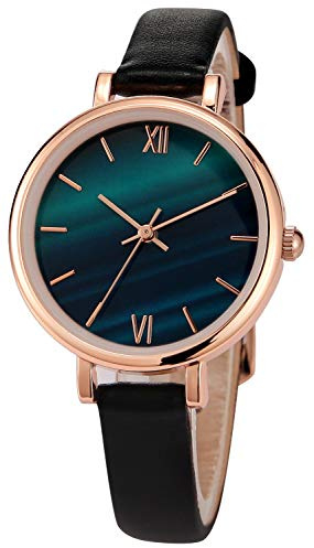 NUOVO Women Watches Ladies Women's Malachite Textured Dial Black Leather Strap Watch Elegant Analogue Classic Quartz Watches for Women