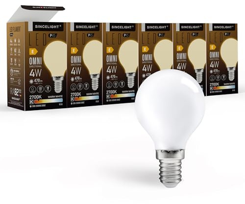 SINCELIGHT Omnidirektionale LED-Glühbirne mit E14-Sockel, P45 Opazifizierte Milchige Golfballform, 4W, 470lm, entspricht 50W, Warmweiß 2700K, 6er-Pack