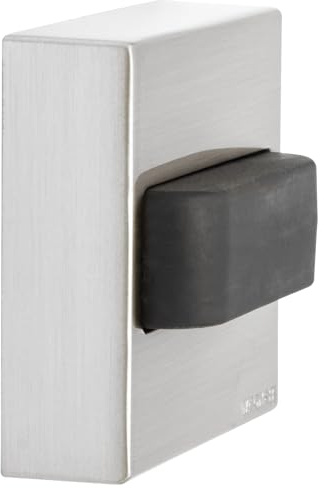 WAGNER Wandtürstopper SCREW - 40 x 40 x 20 mm, Zinkdruckguss in Edelstahl-Optik, Soft-Anschlag aus thermoplastischem Kautschuk, schwarz, zum Schrauben inklusive Montagematerial - 15516111