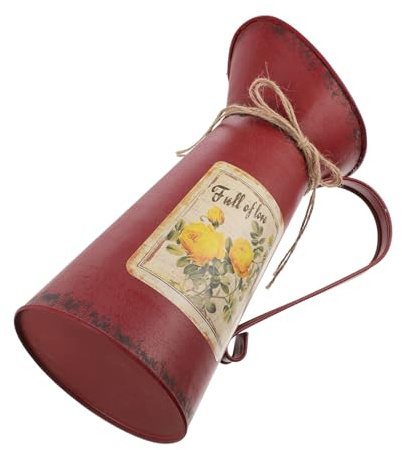 DOITOOL Shabby Chic Flower Vase Vintage Farmhouse Jug Vase Milk Can Pitcher Galvanized Metal Rustic Vase Holder for Home Decoration Red