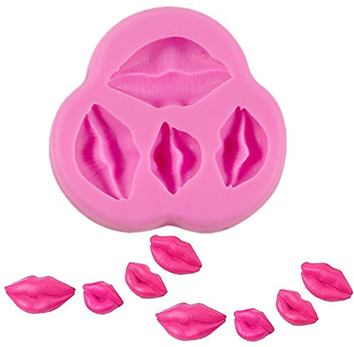 3D Fondant Candy Silicone Mold Homemade Cartoon Cake Kiss Lips Shape Mold 4-Cavity Chocolate Biscuit Baking Pans Soap Making Trays Baking Tool for DIY Wax Melt Moulds Party Wedding Cake Decoration