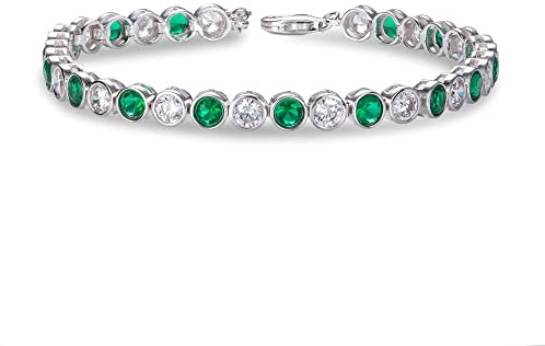 Diamond Treats Bezel 925 Sterling Silber Tennisarmbänder für Damen und Mädchen, Silber-Armband mit funkelnden 4 mm weißen und farbigen Cubic Zirkonia Steinen in einer Lünettenfassung
