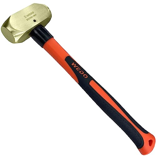 WEDO Brass Sledge Hammer 2lb(900g), Club Hammer with Fiberglass Handle, Die-Forged, Corrosion Resistant, Length 14