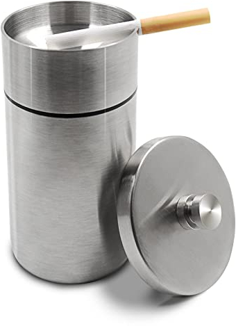 Prounion Posacenere Auto da Esterno Interno in Acciaio Inox, Portacenere Auto Antivento Antiodore con Coperchio Posaceneri da Esterni Car Cigarette Ashtray per AutoGiardino Ufficio Balcone Bar