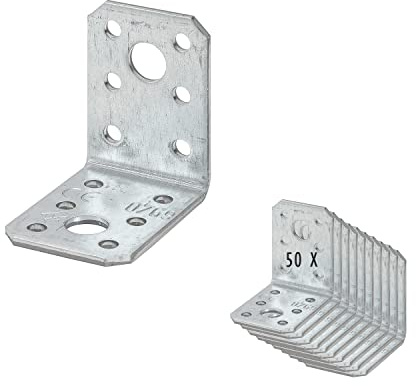 50 x siwitec Winkelverbinder aus sendzimirverzinktem Stahl, 50 x 50 x 35 mm, witterungsbeständige Holzverbinder, Stahlwinkel, Eckwinkel, 90 Grad Winkel, Bauwinkel