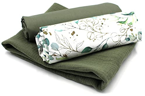 VmG-Store Musselin + Baumwollstoff Set farblich abgestimmt Double Gauze Stoff 100% Baumwollstoff Tex Standard 100 (Set01 Eukalyptus 1)