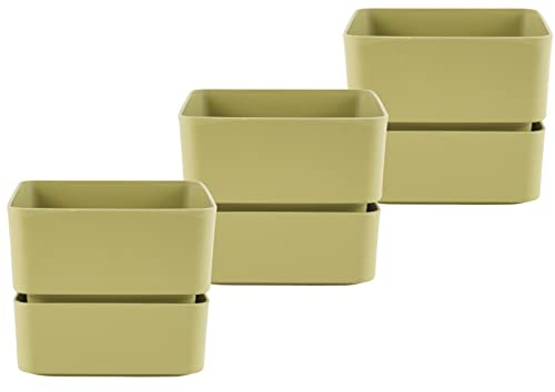 ECOMACETAS FLOWERPOT STORE Mini macetas de Plástico Cuadrada con Plato, para Suculentas, Cactus, Hierbas. Moderna. (3, 12 cm)