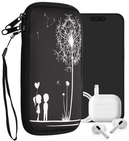 kwmobile Custodia in neoprene con zip per smartphone XXL - 7 - Astuccio portacellulare a sacchetto con cerniera - Borsa verticale - Amore bianco/nero
