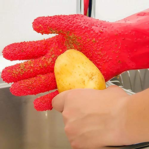 HUFFA Peeled Potato Gloves Kitchen Vegetables Scraping Fish Scale Cleaning Gloves Non-slip Silicone Gloves Kitchen Tool Accessories (Color : Red Right)