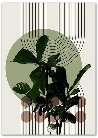 HLSHOE Moderne abstrakte grüne Pflanzen Blattvase Sonnenlinien Wand Boho Kunst Leinwand Malerei Poster und Drucke Bilder for Wohnzimmer Dekor (Color : 1, Size : 50x70cm no Frame)