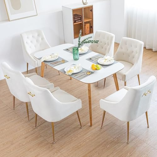 LONXIU Esszimmerstühle 6er Set, Samt Esszimmerstühle, Modern Küchenstuhl mit Metallbeinen, 13 cm Gepolsterter, für Küche Esszimmer, Wohnzimmer, Schlafzimmer (Beige)