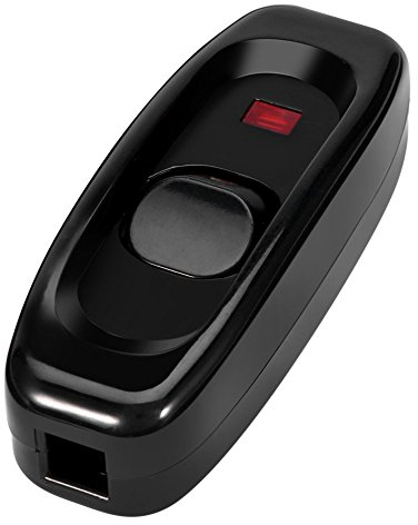 CABLEPELADO Interruttore LED Passante Aereo Unipolare per Lampada da Scrivania con Cavo Elettrico, Indicatore LED, 250 V 10 A, Nero