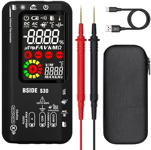 BSIDE Smart Digital Multimeter Infrared Thermometer Rechargeable Voltmeter 10000 Counts Electrical Amp Tester Capacitance Diode Ohm Voltage Tester for Workshop LED Automotive Electrician Electronic