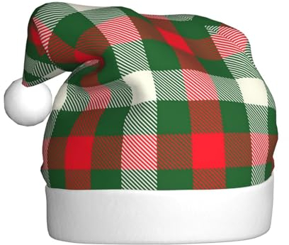 ZORIN Weihnachtsmütze, grün, rot, kariert, Unisex, bequem, Plüsch, für Weihnachten, Neujahr, Urlaub, Partyzubehör