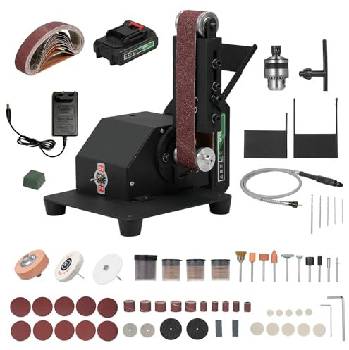 Mini lijadora de banda de 250 W, amoladora de banco eléctrica, máquina de lijado, amoladora pequeña, afilador, máquina pulidora con 10 correas de lijado para bricolaje, carpintería, resina