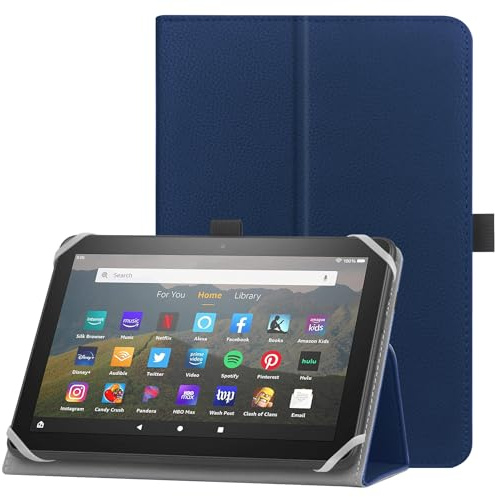 HoYiXi Universelle Hülle für 7-8 Zoll Tablette Fire HD 8 /Fire HD 8 Plus mit Ständer Folio und Handschlaufe Schutzhülle für 7-8 Samsung Lenovo Android Tablette - Blau