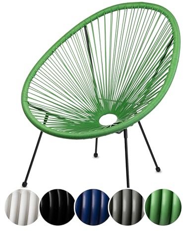 sunnypillow Acapulco Gartenstuhl - gemütlicher Loungesessel für Wohnzimmer, Terrasse, Garten, Balkon Sessel Stuhl - Korbsessel Gartensessel im Retro Design - Outdoor/Indoor - Grün