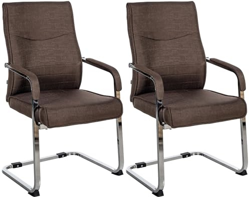 CLP Sillas de Comedor Set de 2 Ergonómicas Hobart, Cantilever con Apoyabrazos Acolchados, Estructura de Metal Robusta, Color:marrón, Material:Tela