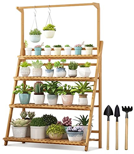 Plant Stand Flower Pot Stands Holder Planter Display Shelf 3 Tier Ladder Plant Shelves Hanging Plant Hanger Étagère Plantes En Bambou Garden Flower Indoor Display Rack Holder Pour Pots De Fleurs
