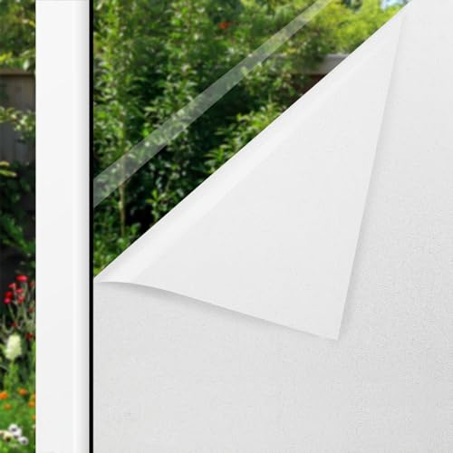 Fensterfolie Blickdicht Sichtschutzfolie Milchglasfolie Selbstklebend Folie Fenster Anti-UV Milchfolie Statisch Kleberlos für Büro Badzimmer