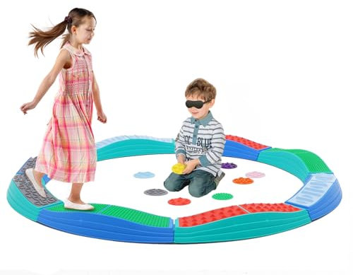 Trave Equilibrio per Bambini, Balance in pietra con 8 dischi, pedane per tocco e equilibrio, giocattolo sportivo per allenamento sensoriale