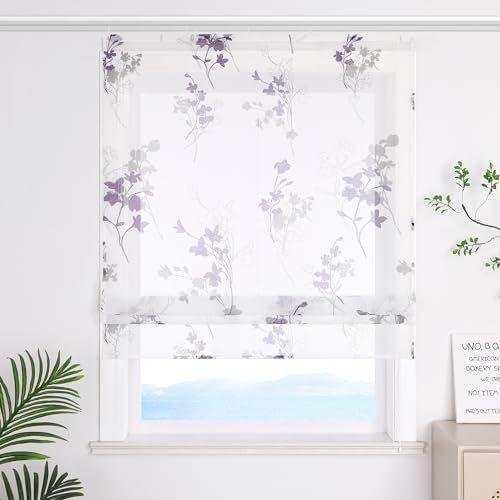 ESLIR Raffrollo Modern Raffgardine mit Klettband Gardinen Küche Transparent Bändchenrollo mit Klettschiene Wohnzimmer Violett BxH 120x140cm 1 Stück