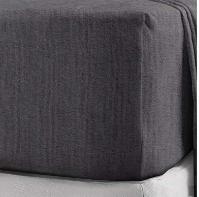 Rayyan Linen Thermal Flannelette Fitted Sheet Brushed 100% Cotton Soft Luxury 25cm Deep Fitted Bed Sheet (Charcoal Grey, 2 Pack Pillowcases)