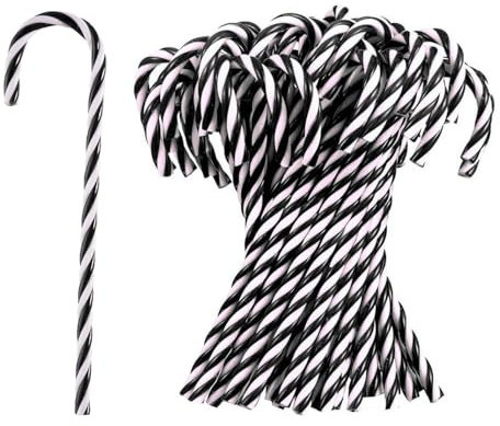 DAHI 40 bastones de caramelo de Navidad de plástico para colgar en el árbol de Navidad, adornos trenzados en blanco y negro para decoración del árbol de Navidad (negro, 15 cm)