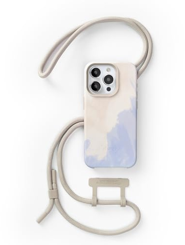 Woodcessories - Change Case, Nachhaltige Handykette abnehmbar kompatibel mit iPhone 16 Pro Max Hülle mit Band beige blau - biologisch abbaubar