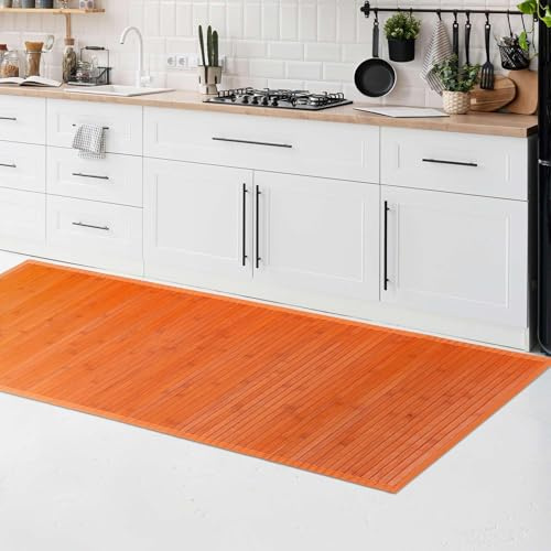 CosìCasa Bambus-Teppich, rutschfest, waschbar, Küchenläufer, wasserabweisend, leicht zu reinigen und aus nachhaltigen Materialien hergestellt, einfarbiger Bambus-Teppich (Orange, 50 x 120 cm)