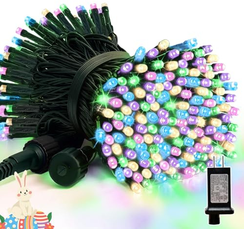 LAMPHOME 33ft Easter Lights,Christmas Decorative Mini Lights, 100 LED Green Wire Fairy Starry String Lights Plug in, 11 Modes for Indoor Outdoor Xmas Tree Wedding Easter Party Decoration (Multicolor)