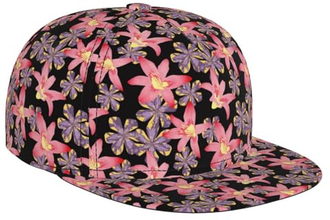 Buewutiry Casquette de baseball Flat Bill pour homme et femme – Violet et rose lys fleurs – Chapeaux de camionneur plats réglables à snapback Chapeaux pour papa pour homme