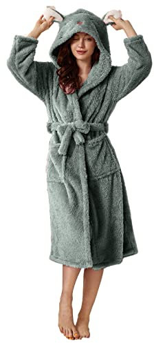 Damen-Bademantel aus Flanell, mit zwei Taschen, weich und warm, doppelseitig, Samt, Schlafanzug, Hausmantel, 630 x, wassermelone, XL