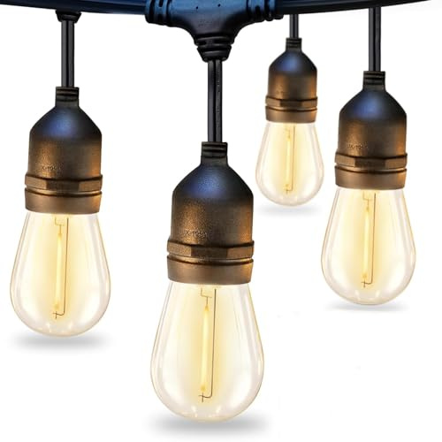 Dotrvmp LED Outdoor String Lights S14 128FT/39m Festoon Lights Diming Timing with Vintage Shatterproof Bulbs E27 Base Commercial Grade IP65 Weatherproof Garden Lights for Patio 2700k Warm White,24V