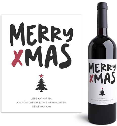 Weinetiketten Weihnachten Flaschenetiketten personalisiert Merry XMas Geschenk Kleinigkeit Wein Etiketten selbstklebend 2 Stück | 10x12 cm